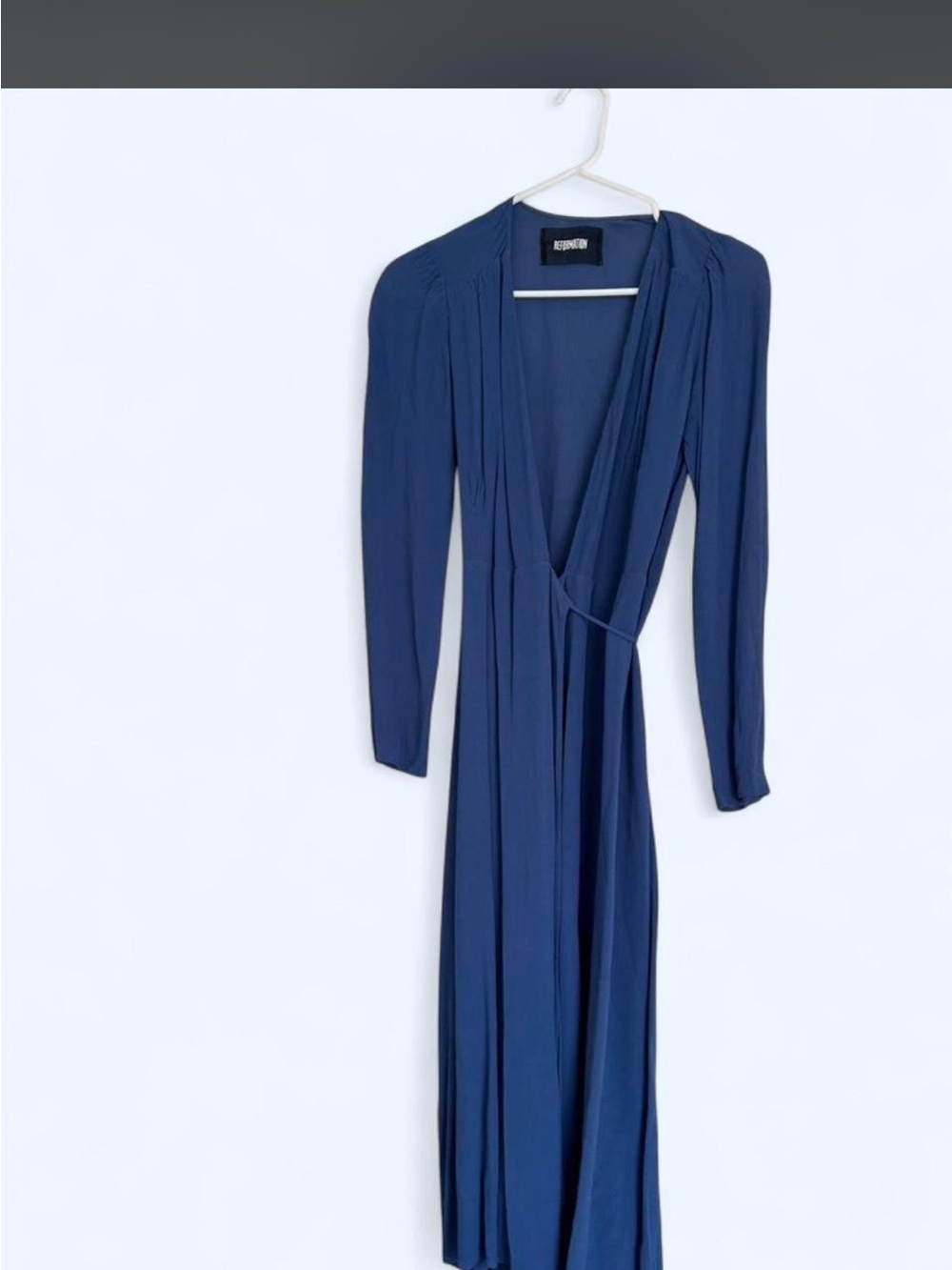 Reformation Deep Blue Long Sleeve Wrap Dress